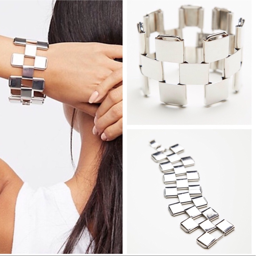 Free People Silver Geometry Squared Bracelet
